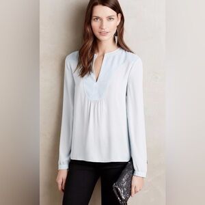 Anthropologie HD in Paris Sky Blue Blouse EUC Telma Light Sheer Chiff…